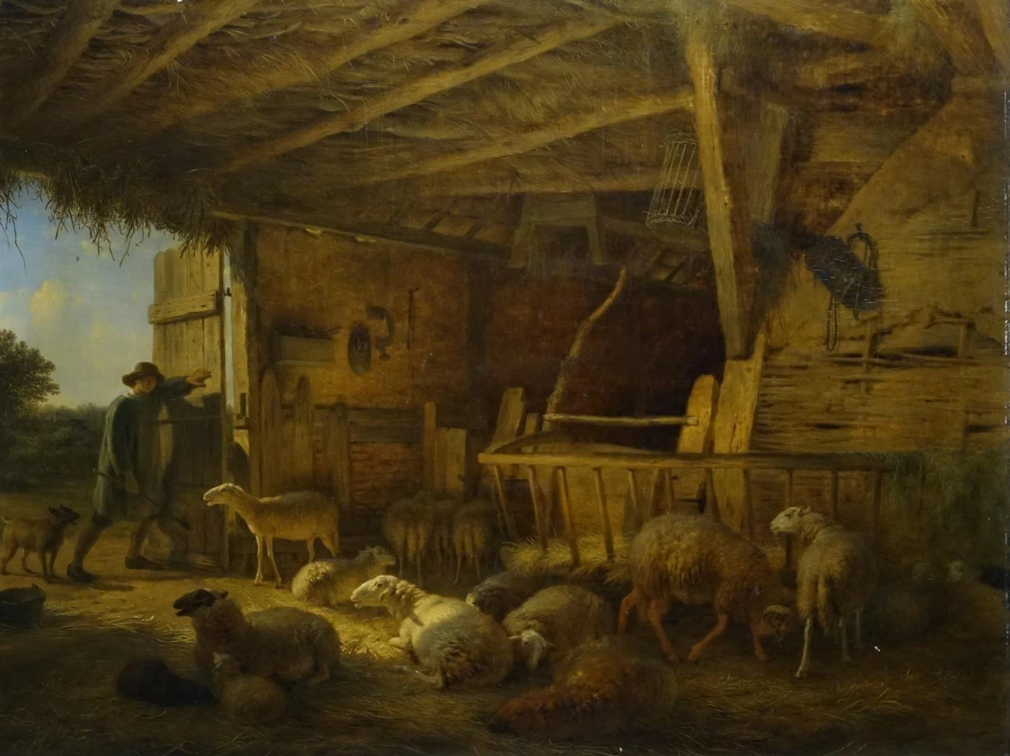 Balthasar Ommeganck - Interno di stalla con pecore e pastore